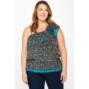 Excellent Lulumari Women’s Asymmetrical Ruffle Short Sleeve Blouse Size Large